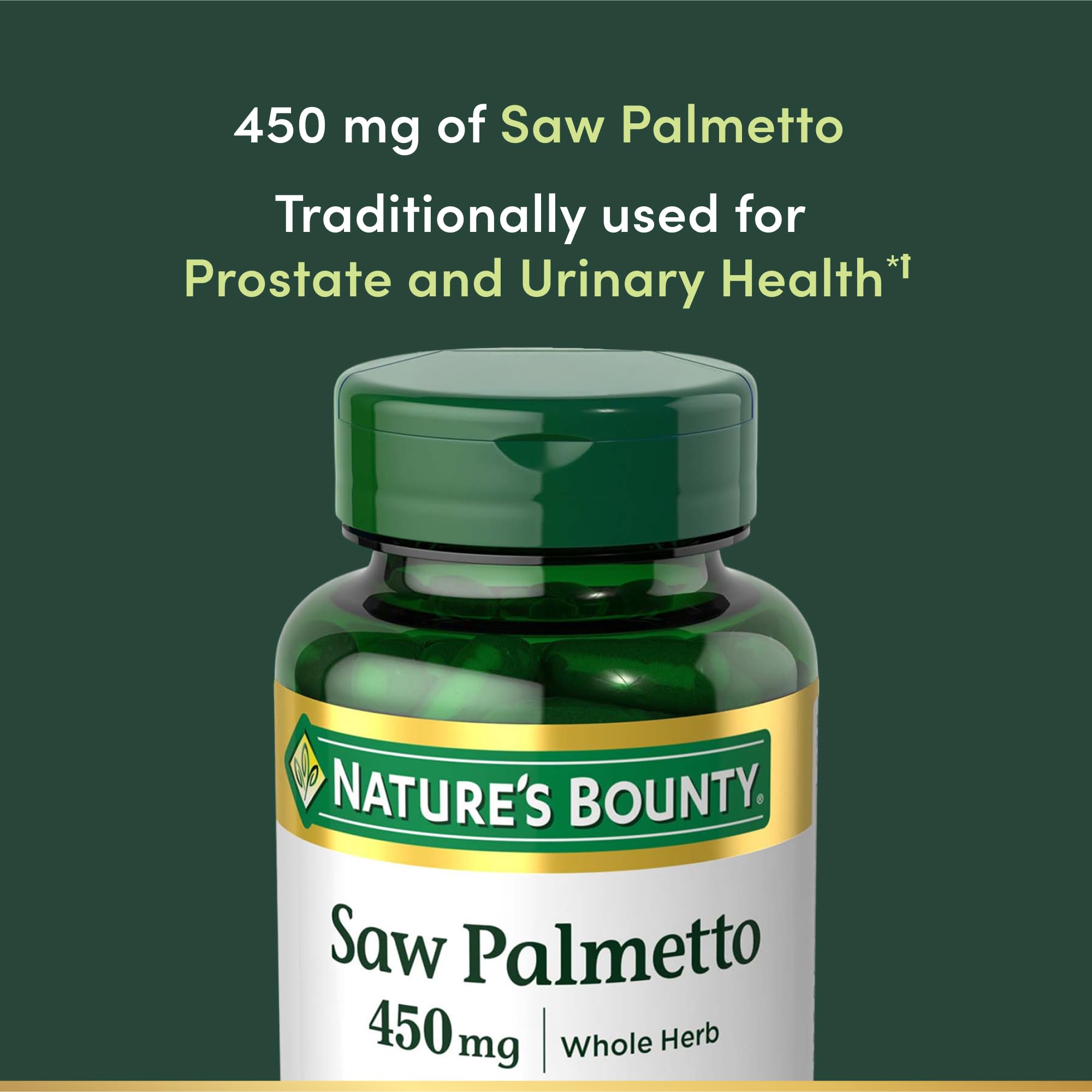 Nature's Bounty Saw Palmetto label close-up highlighting non-GMO status.