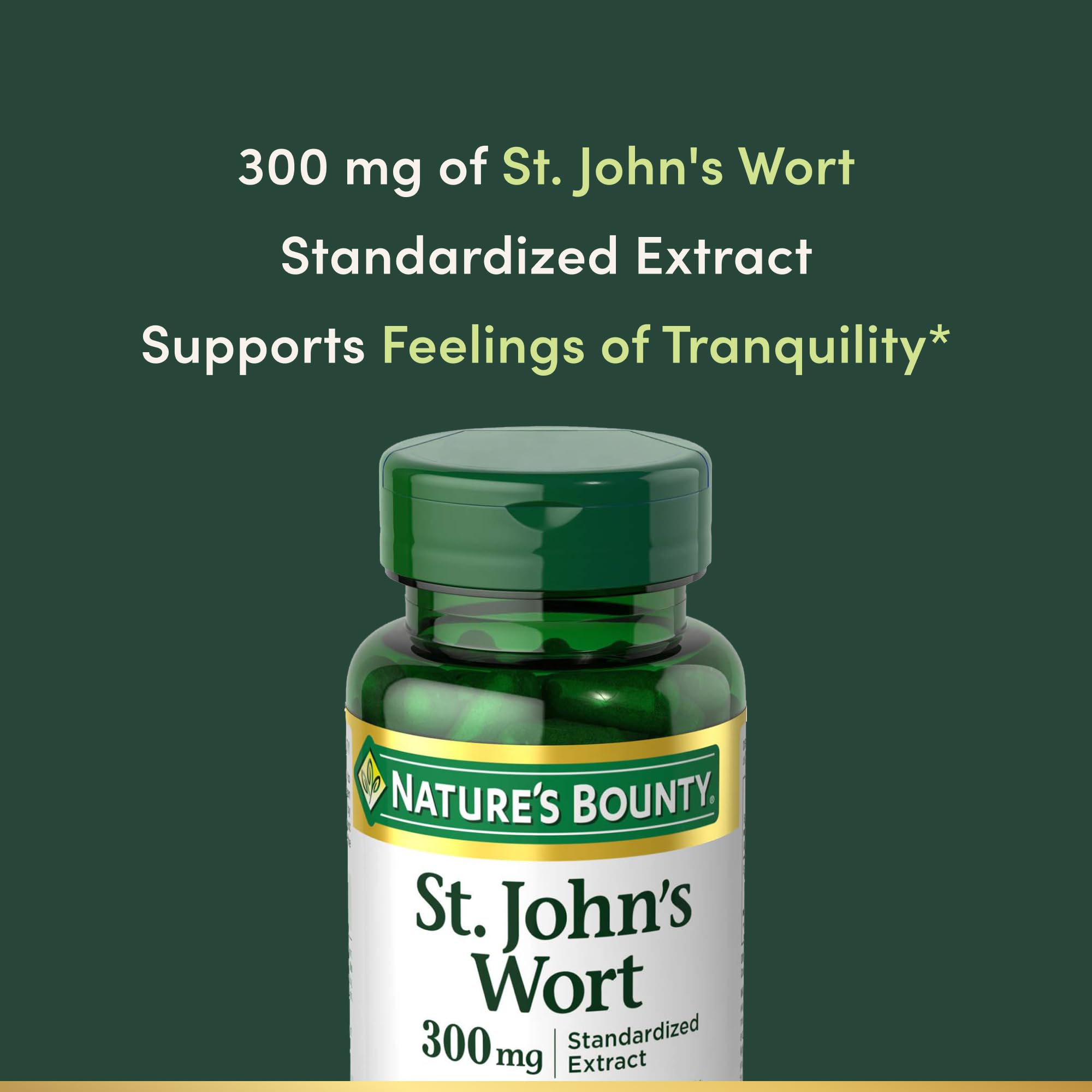 Nature's Bounty St. John's Wort label shows pure, high-quality extract.