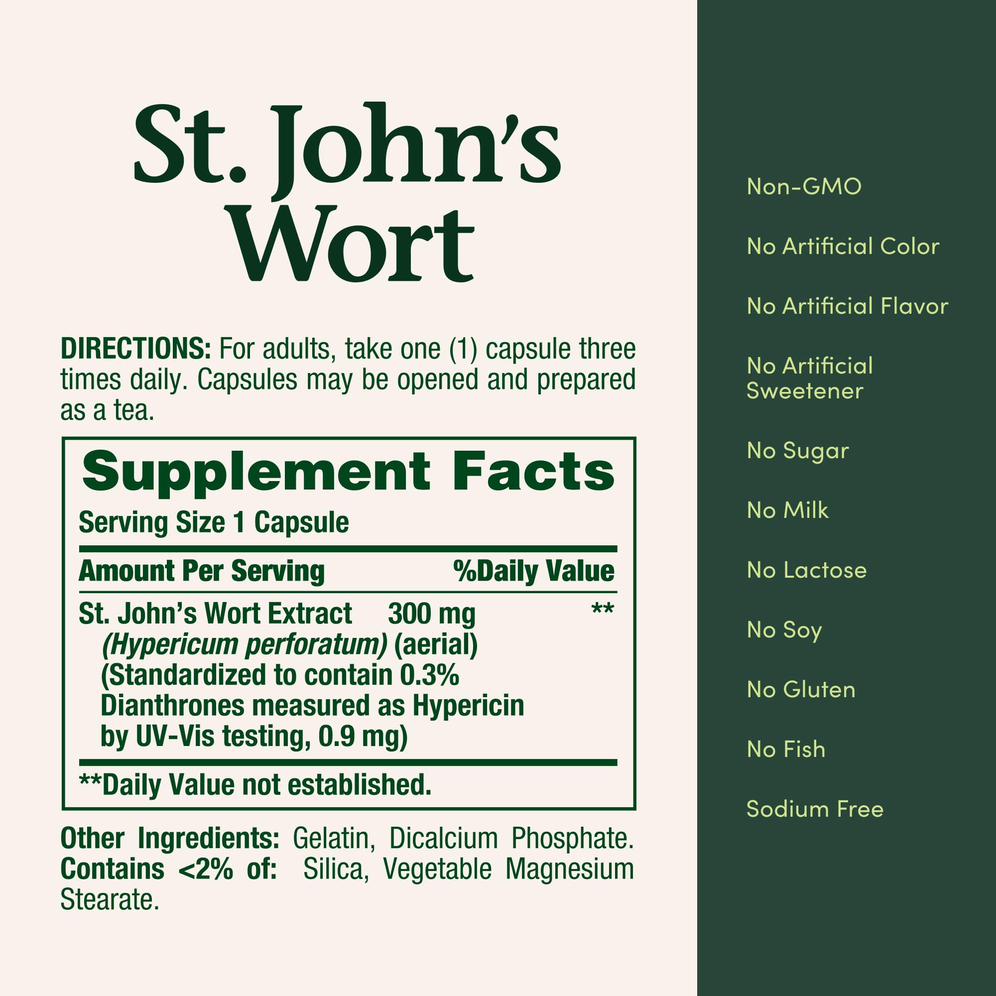 Nature's Bounty St. John's Wort packaging on shelf, transparency and purity.