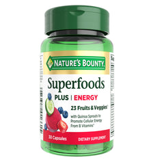 Nature's Bounty Superfoods Plus Energy bottle front, daily wellness in one capsule.