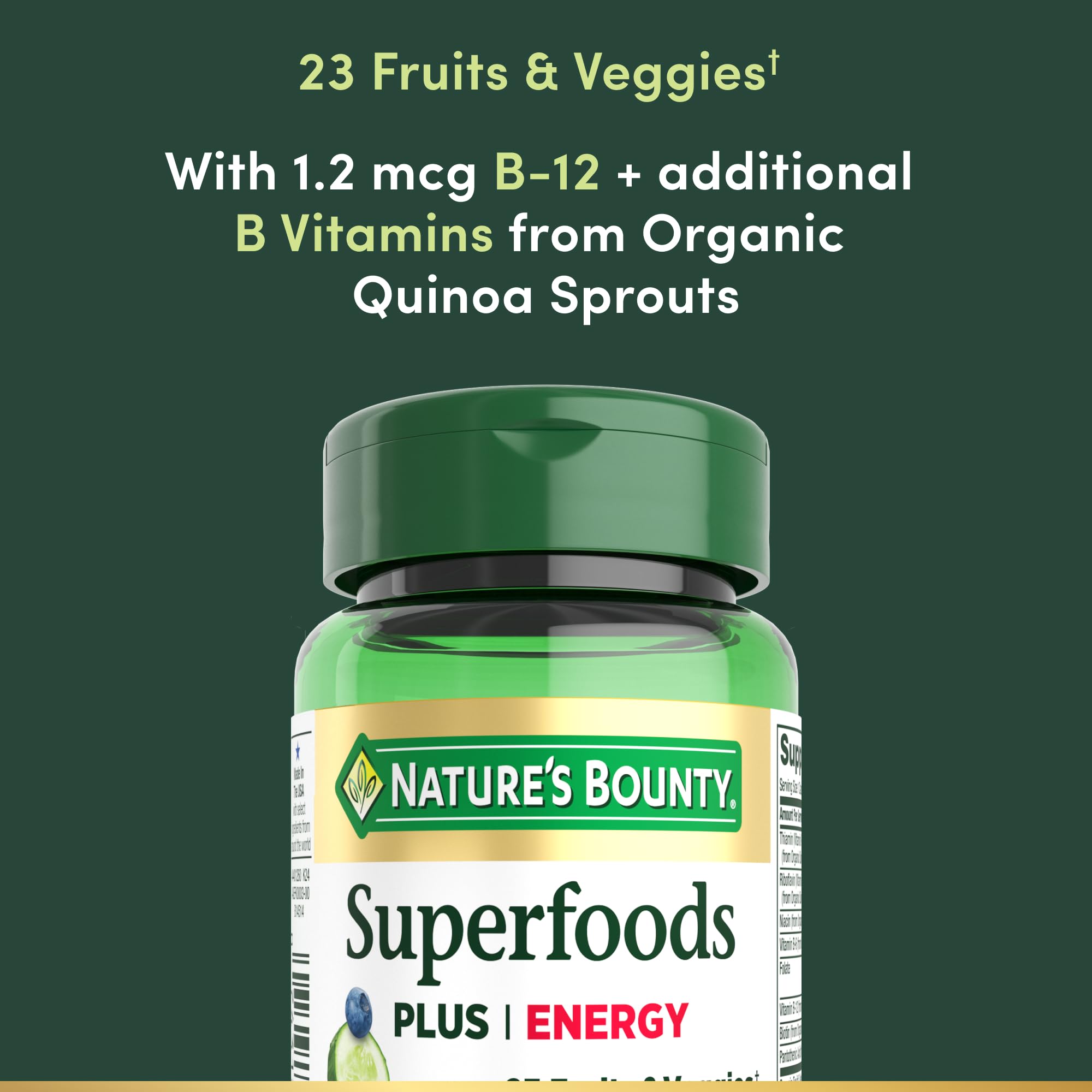 Nature's Bounty Superfoods Plus Energy capsule close-up, easy daily energy support.
