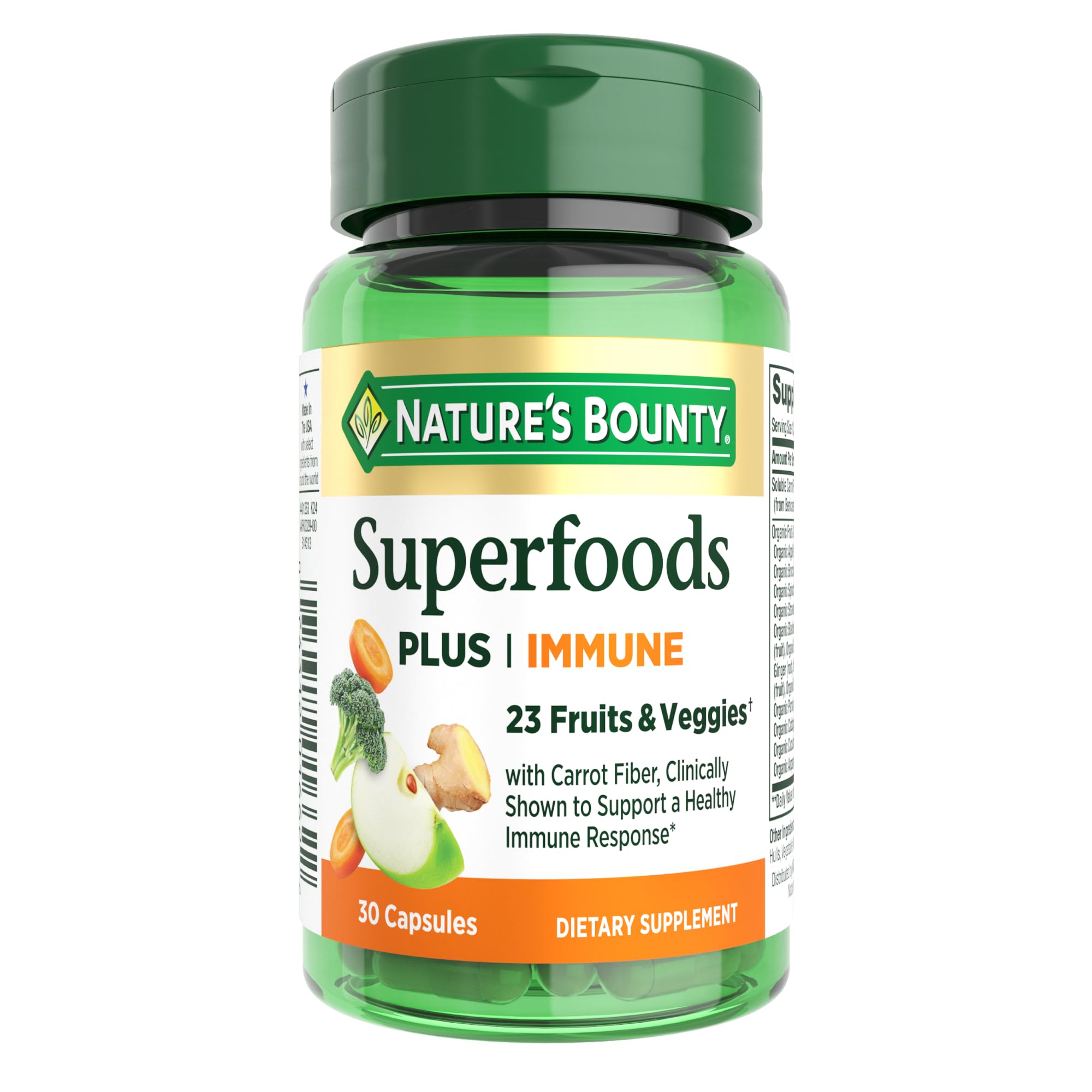 Nature's Bounty Superfoods Plus Immune bottle front view supports daily immune health.