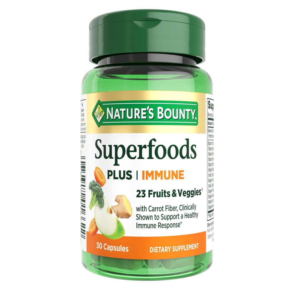 Nature's Bounty Superfoods Plus Immune bottle front view supports daily immune health.