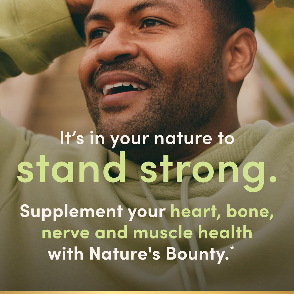 Nature's Bounty vegetarian-friendly magnesium capsules shown, suitable for diverse diets.