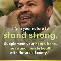 Nature's Bounty vegetarian-friendly magnesium capsules shown, suitable for diverse diets.