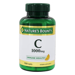 Nature's Bounty Vitamin C 1000 mg caplets front label, highlighting daily immune support.