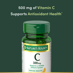 Close-up of Nature's Bounty tablets highlighting the 500 mg dose.