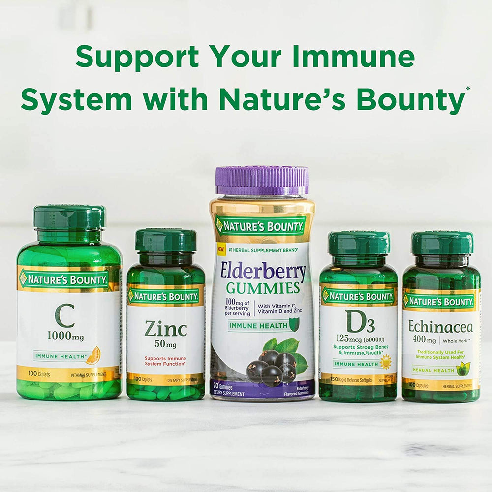 Nature's Bounty Vitamin C + Zinc packaging emphasizes purity.