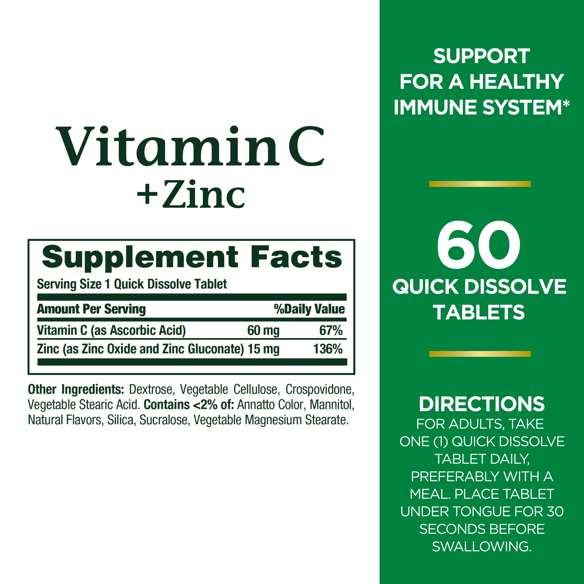 Nature's Bounty Vitamin C + Zinc tablets for daily use.