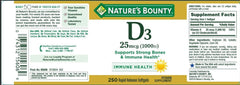 Nature's Bounty Vitamin D3-1000 IU softgels pack highlighting year-round bone health support.
