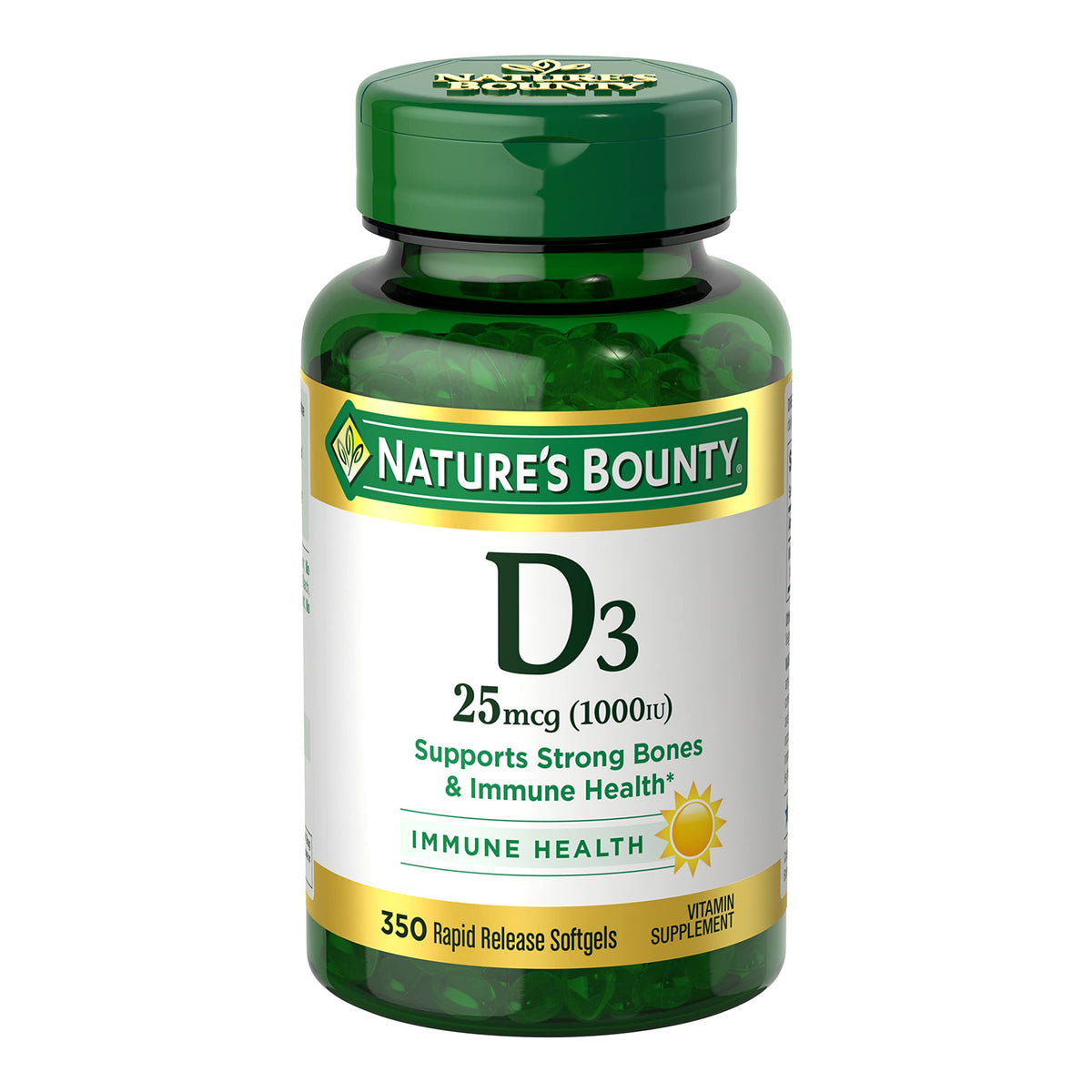 Nature's Bounty Vitamin D3 1000 IU bottle front for immune support and bone health