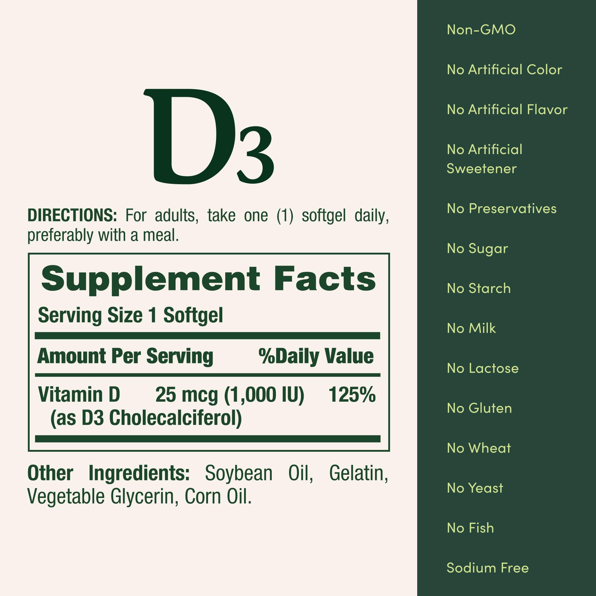 Nature’s Bounty Vitamin D3 1000 IU daily-use scene, pill taken with a meal.