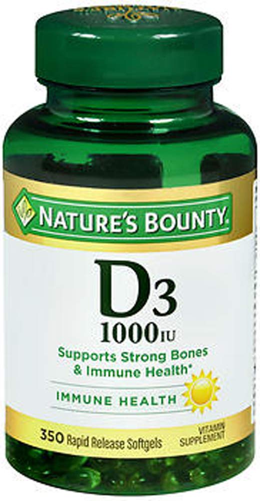 Nature's Bounty Vitamin D3 1000 IU rapid-release softgel bottle for daily bone and immune support