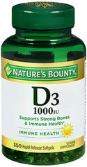 Nature's Bounty Vitamin D3 1000 IU rapid-release softgel bottle for daily bone and immune support
