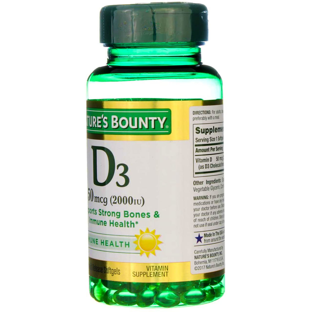 Shiny Nature's Bounty bottle on a clean shelf.