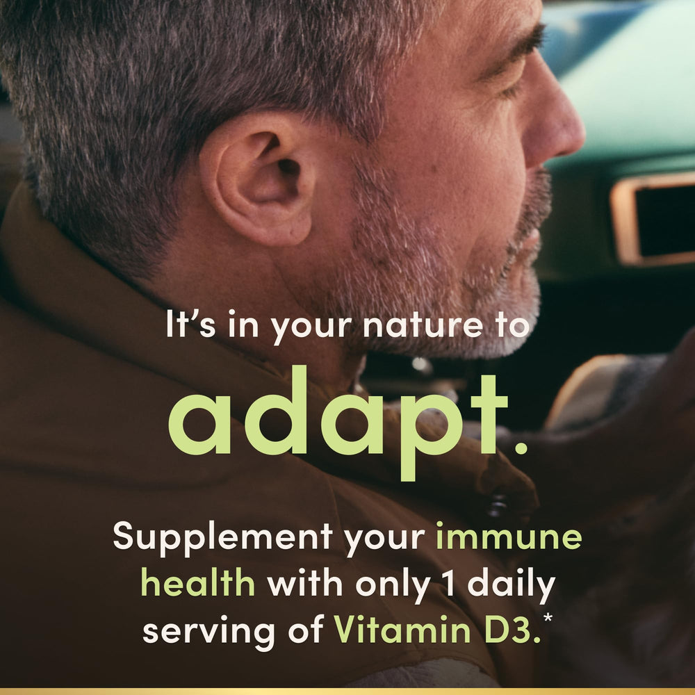 Two softgels with water illustrating daily bone and immune support.