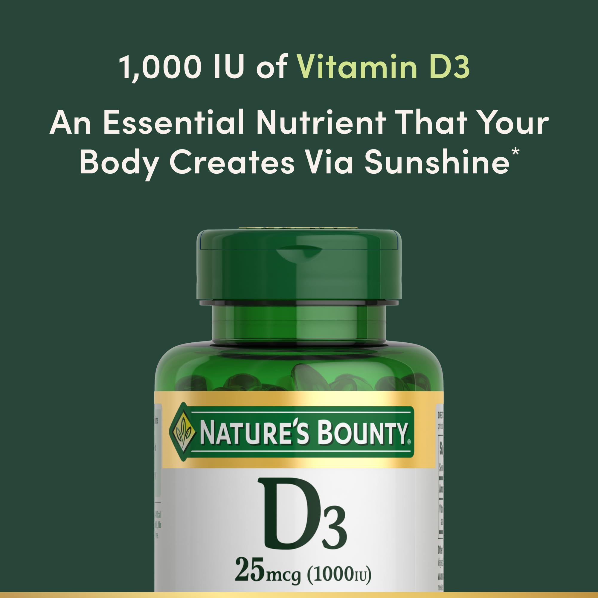 Pouring Nature's Bounty Vitamin D3 softgels into a hand for daily use.