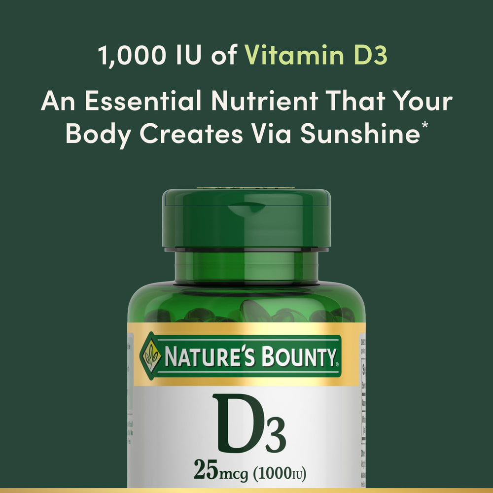 Pouring Nature's Bounty Vitamin D3 softgels into a hand for daily use.