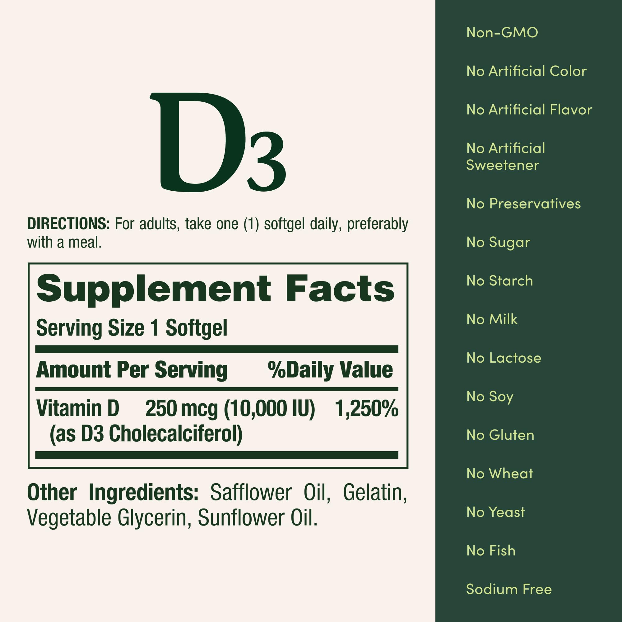 Nature's Bounty Vitamin D3 pouring softgels suggests easy daily use