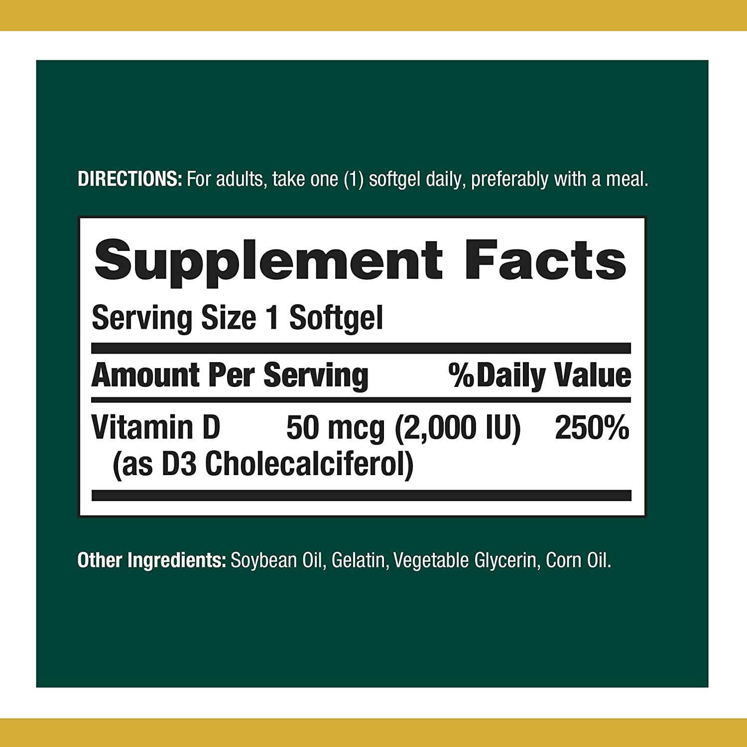 Close-up of Nature's Bounty Vitamin D3 capsules highlighting bone health support