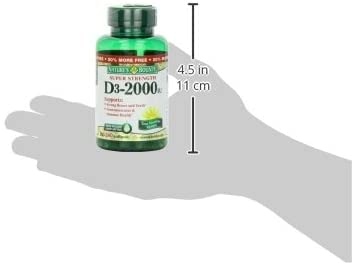 Nature's Bounty Vitamin D3 bottle on kitchen counter during morning routine