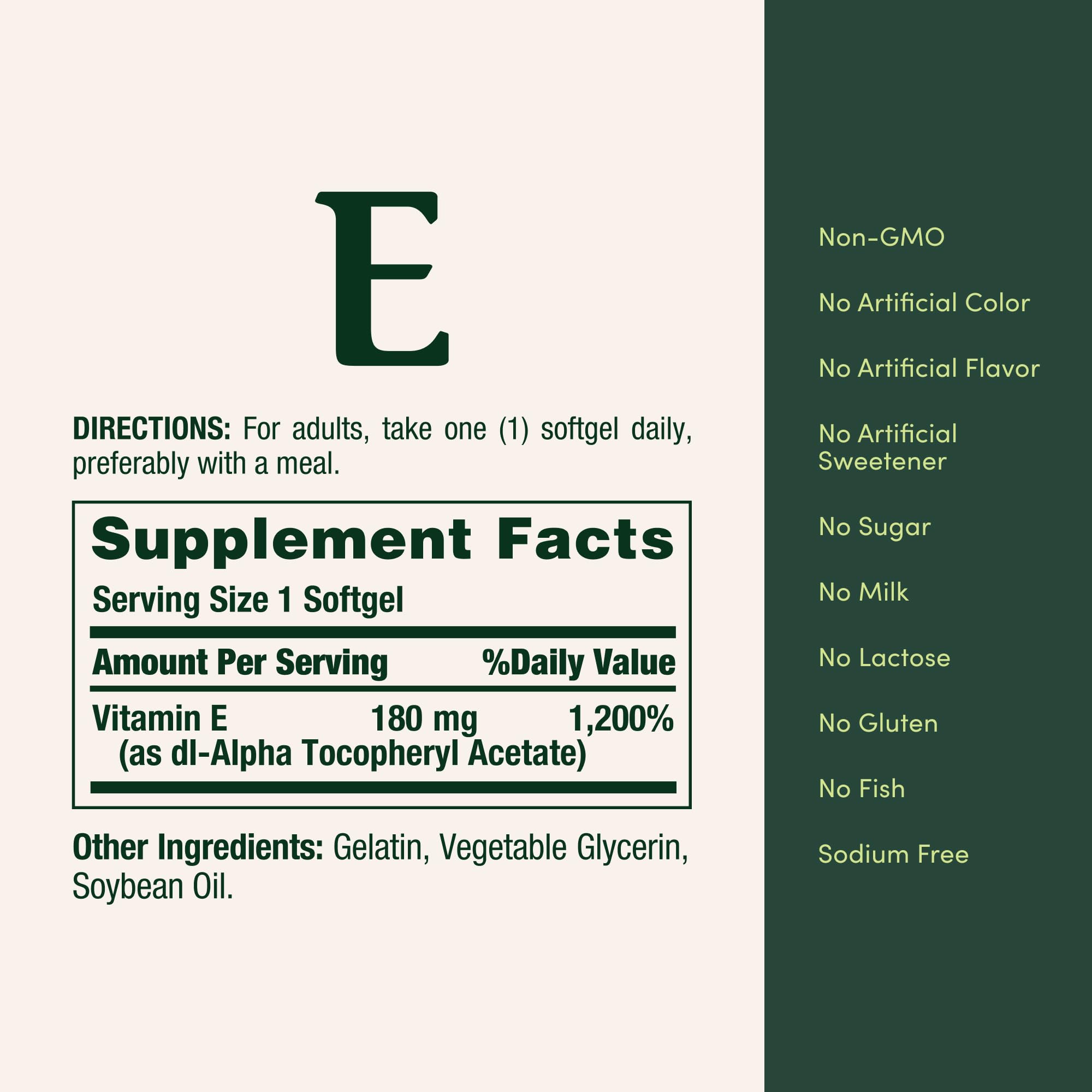 Bottle label shows gluten-free and non-GMO claims for natural composition.