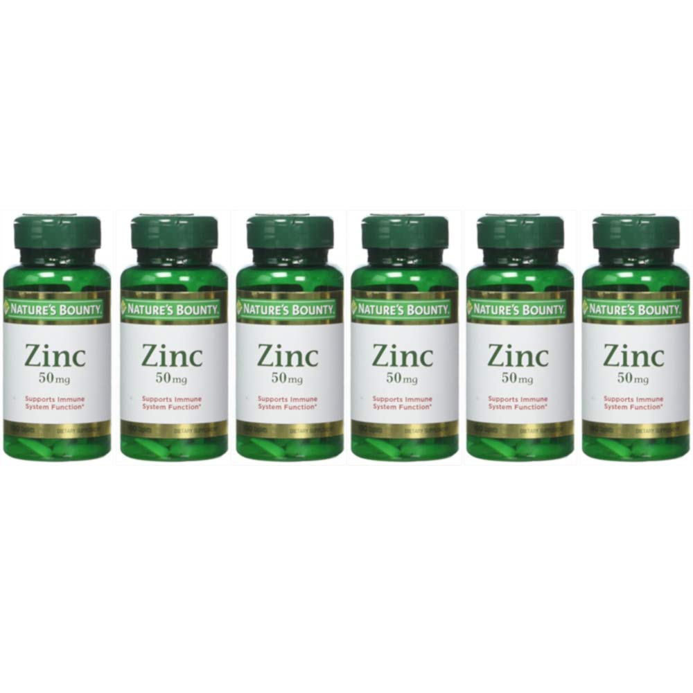 Nature's Bounty Zinc 50 mg caplets bottle-front supports daily immune health.