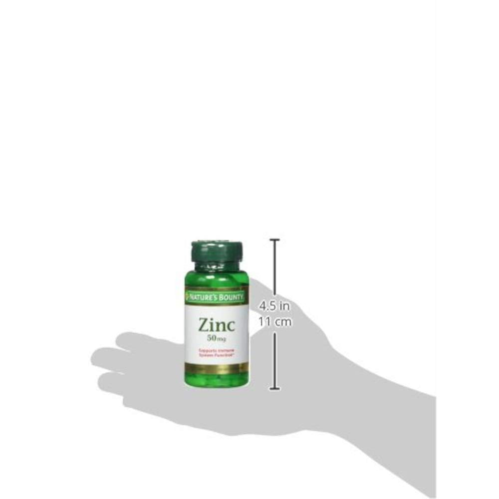 Nature's Bounty Zinc 50 mg caplets on shelf-view reinforces brand trust and product purity.