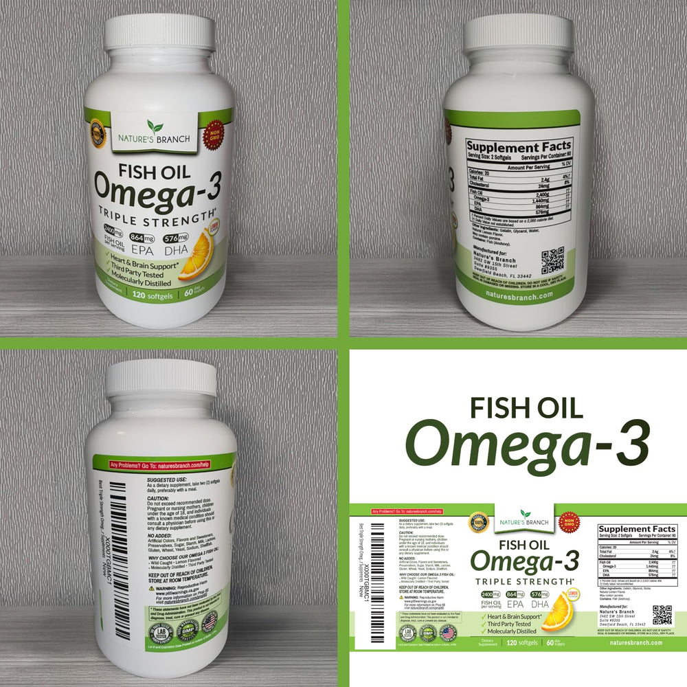 Nature's Branch capsules viewed top-down show easy-to-swallow softgels for daily use.