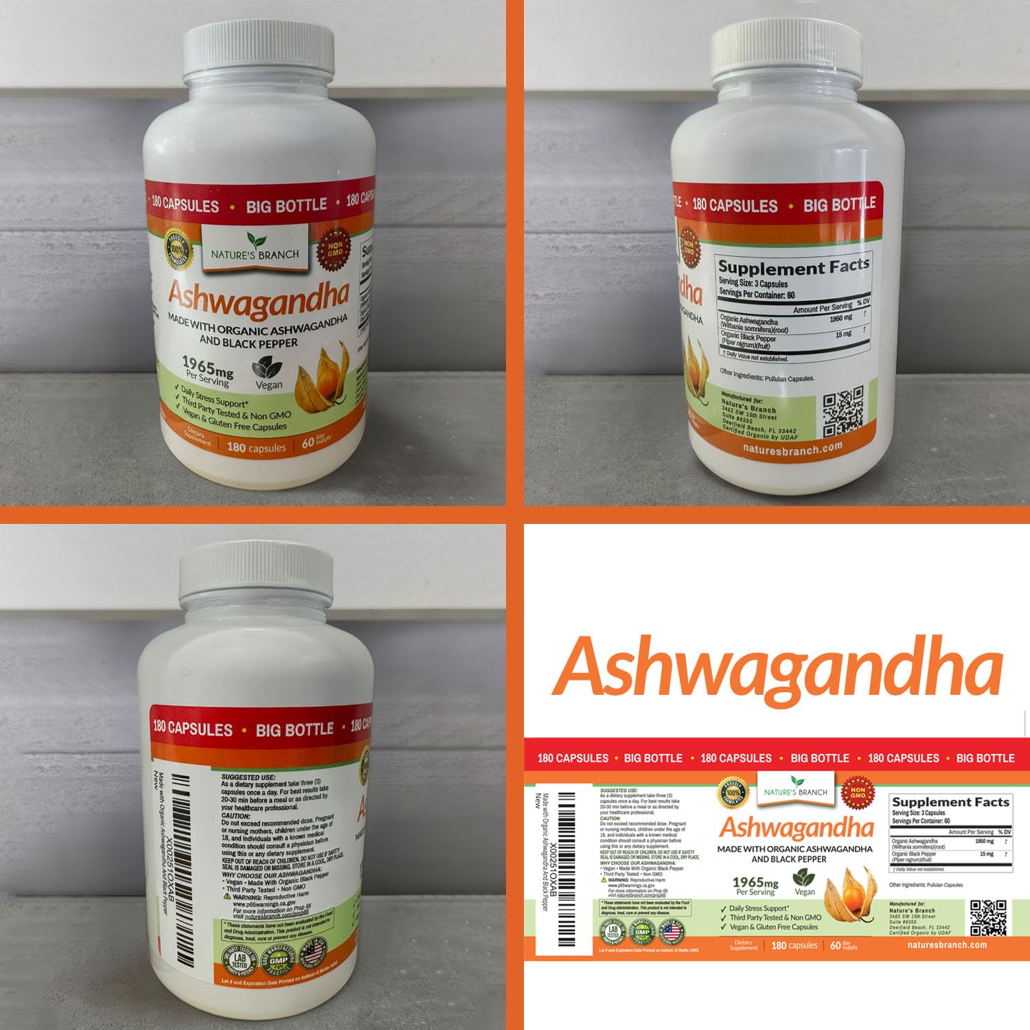 Nature's Branch glass bottle on shelf suggests premium daily supplement.