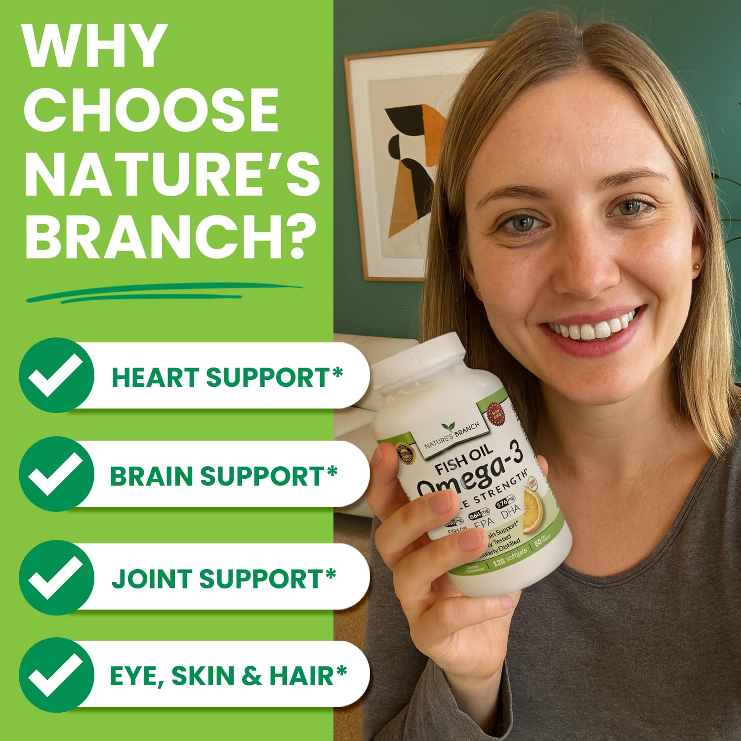 Nature's Branch lemon flavor capsules label suggests refreshing taste with potential daily support.