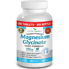 Nature's Branch Magnesium Glycinate 400mg bottle front view supports calm sleep and daily wellness