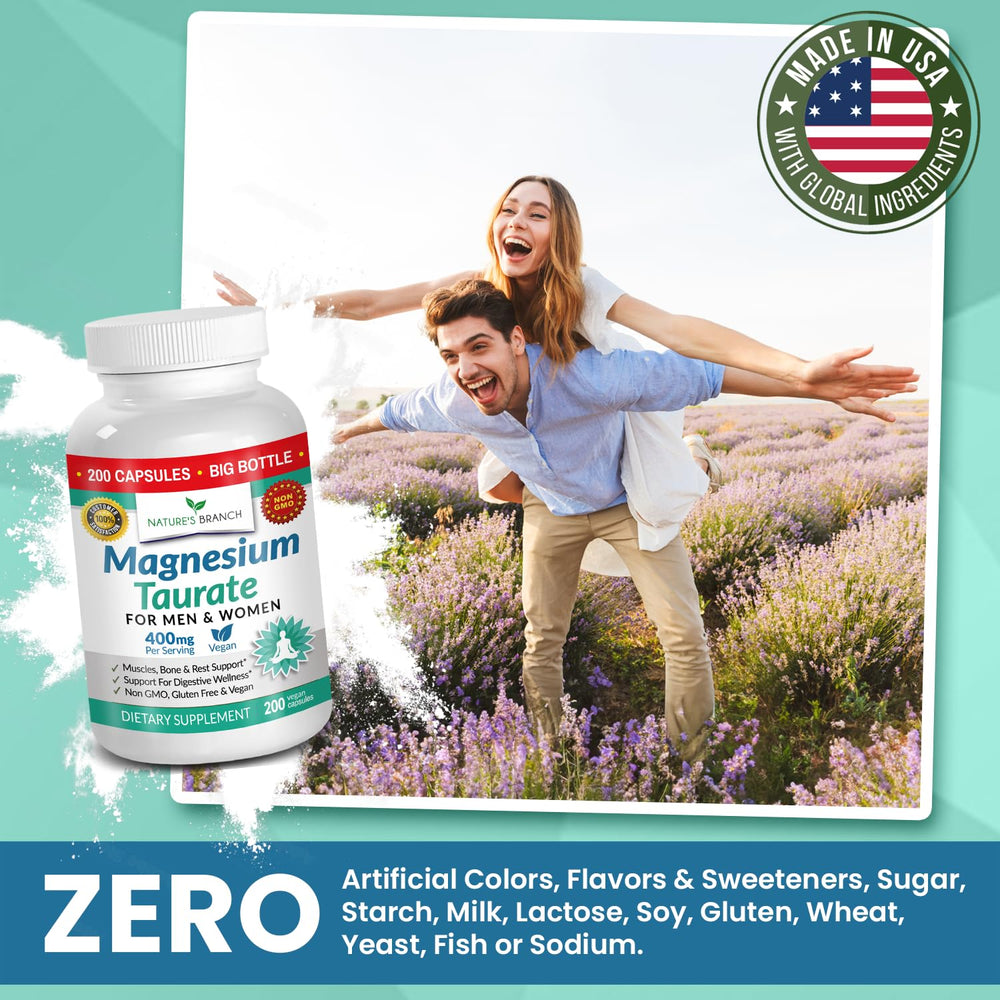 Nature's Branch Magnesium Taurate 400mg packaging displayed in store.
