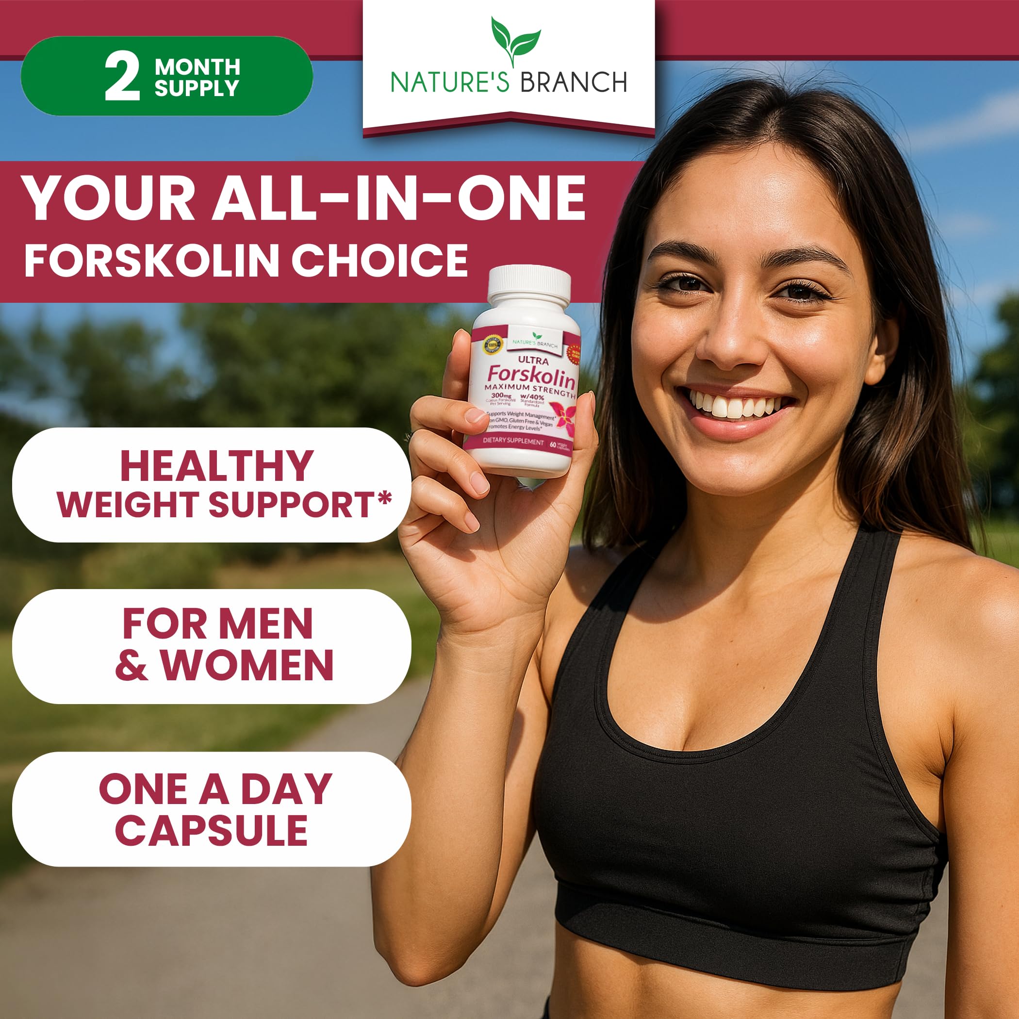 Nature's Branch Ultra Forskolin capsules in a convenient vegan package.