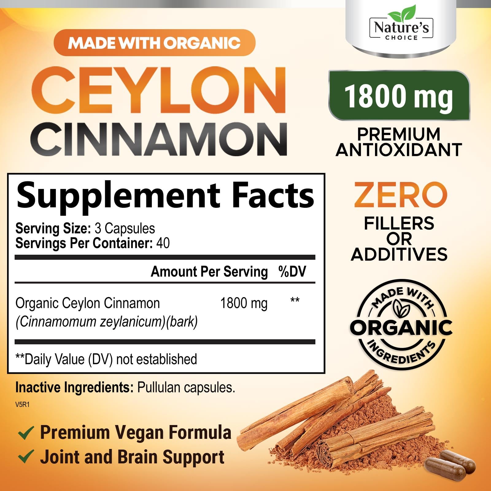 Nature's Choice Ceylon Cinnamon Capsules close-up powder showing true Ceylon cinnamon