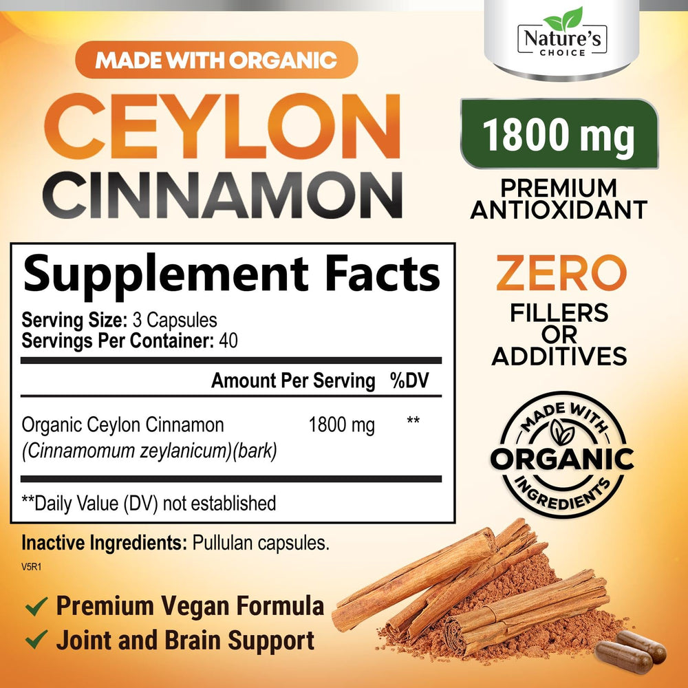 Nature's Choice Ceylon Cinnamon Capsules close-up powder showing true Ceylon cinnamon