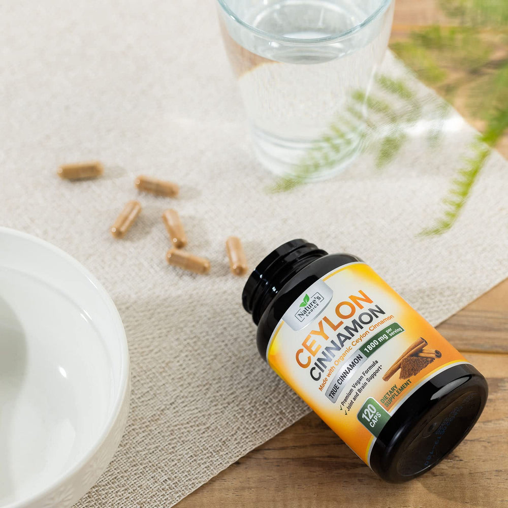 Nature's Choice Cinnamon Capsules on table for easy daily use