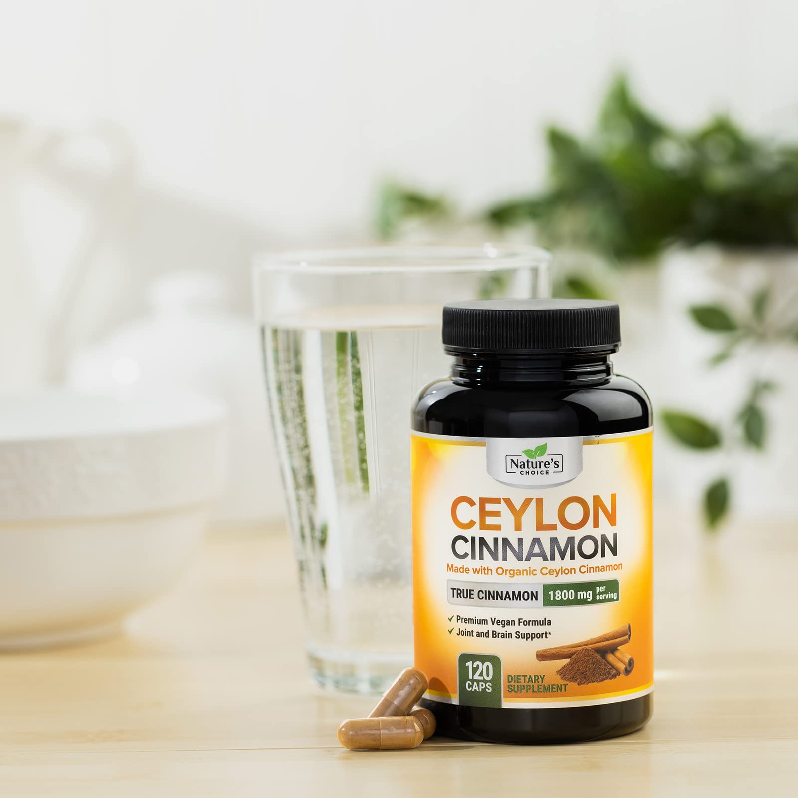 Nature's Choice Cinnamon Capsules gluten-free badge on bottle