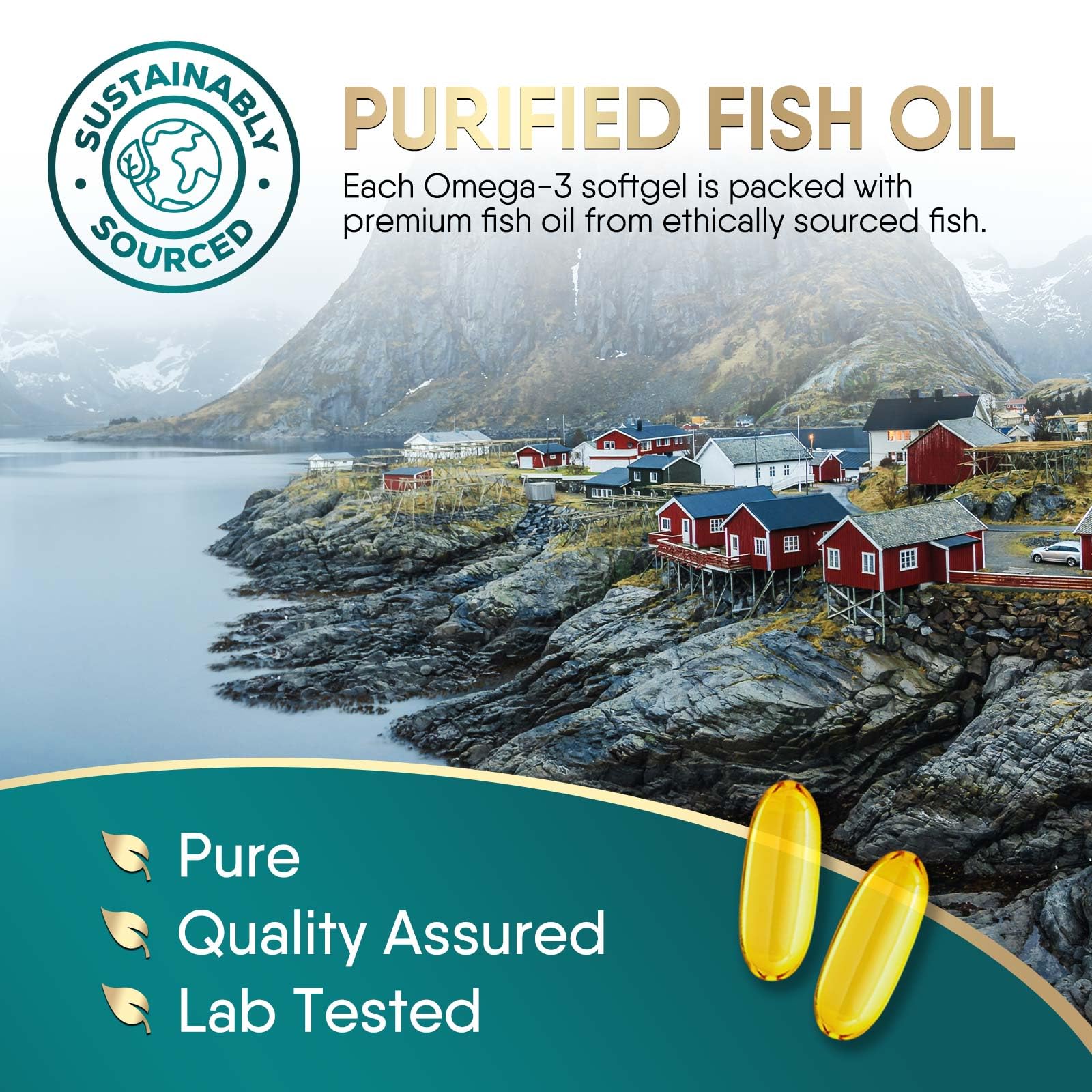 Nature's Choice Omega 3 bottle ingredients section highlights non-GMO and gluten-free formula.