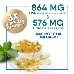 Nature's Choice Omega 3 fish oil label details emphasize purity and US manufacturing.