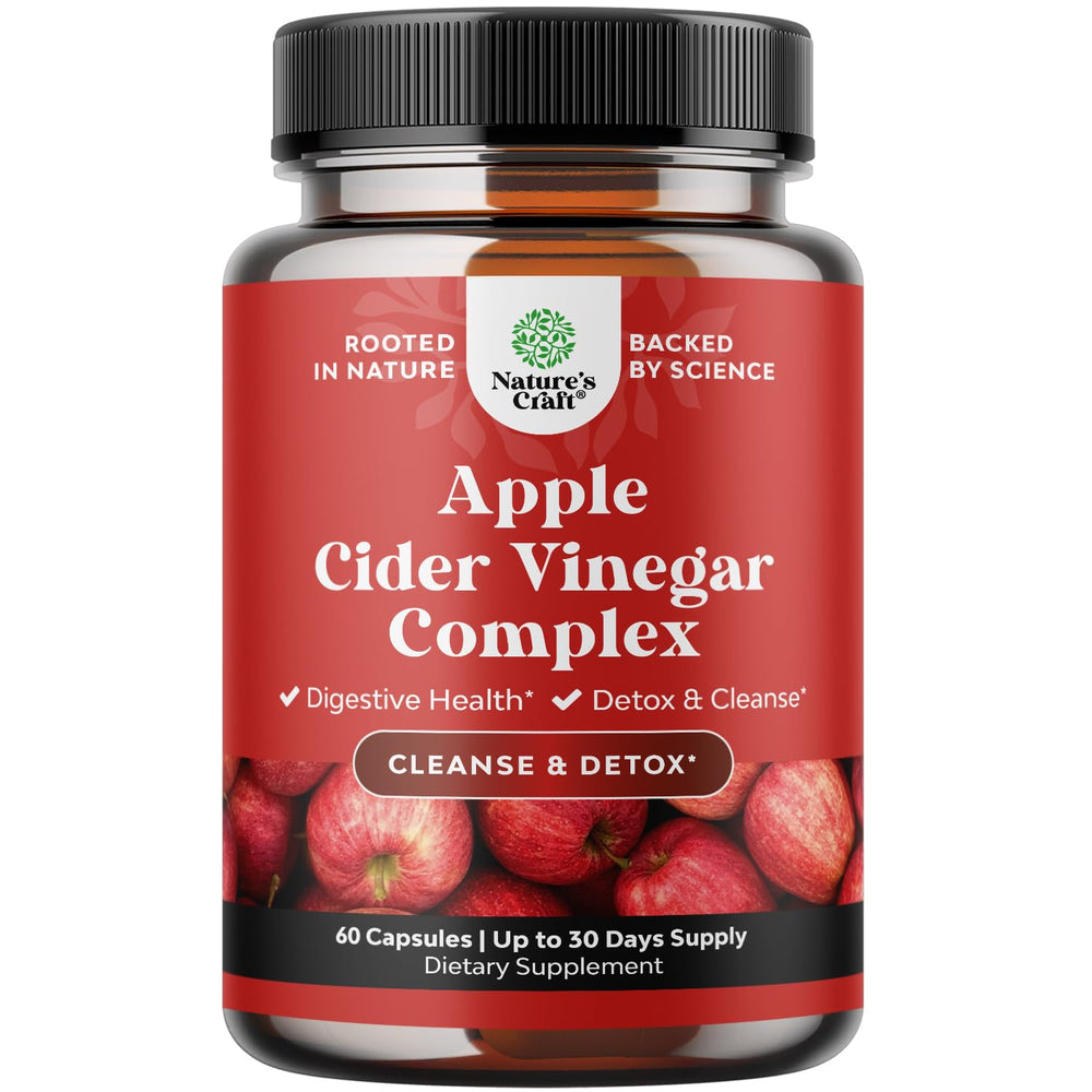 Natures Craft ACV capsules bottle ready for daily detox and gut support.