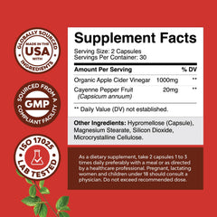 Natures Craft ACV capsules packaging label highlighting cayenne blend.