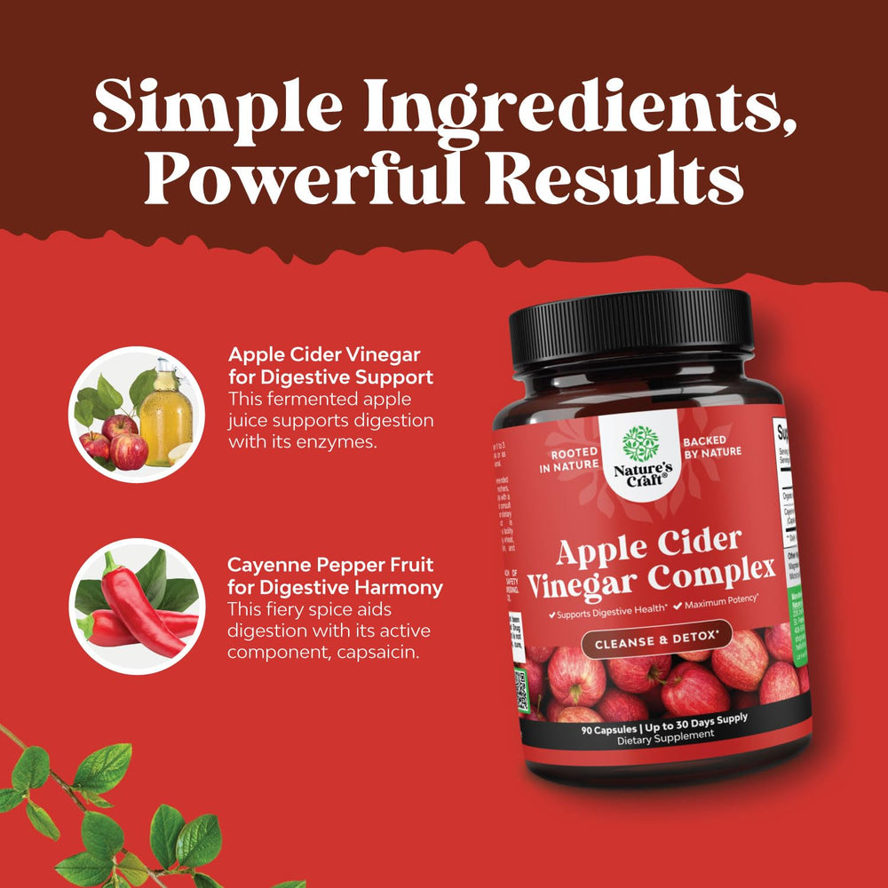 Natures Craft Cleansing ACV capsules on a kitchen counter, easy to swallow.