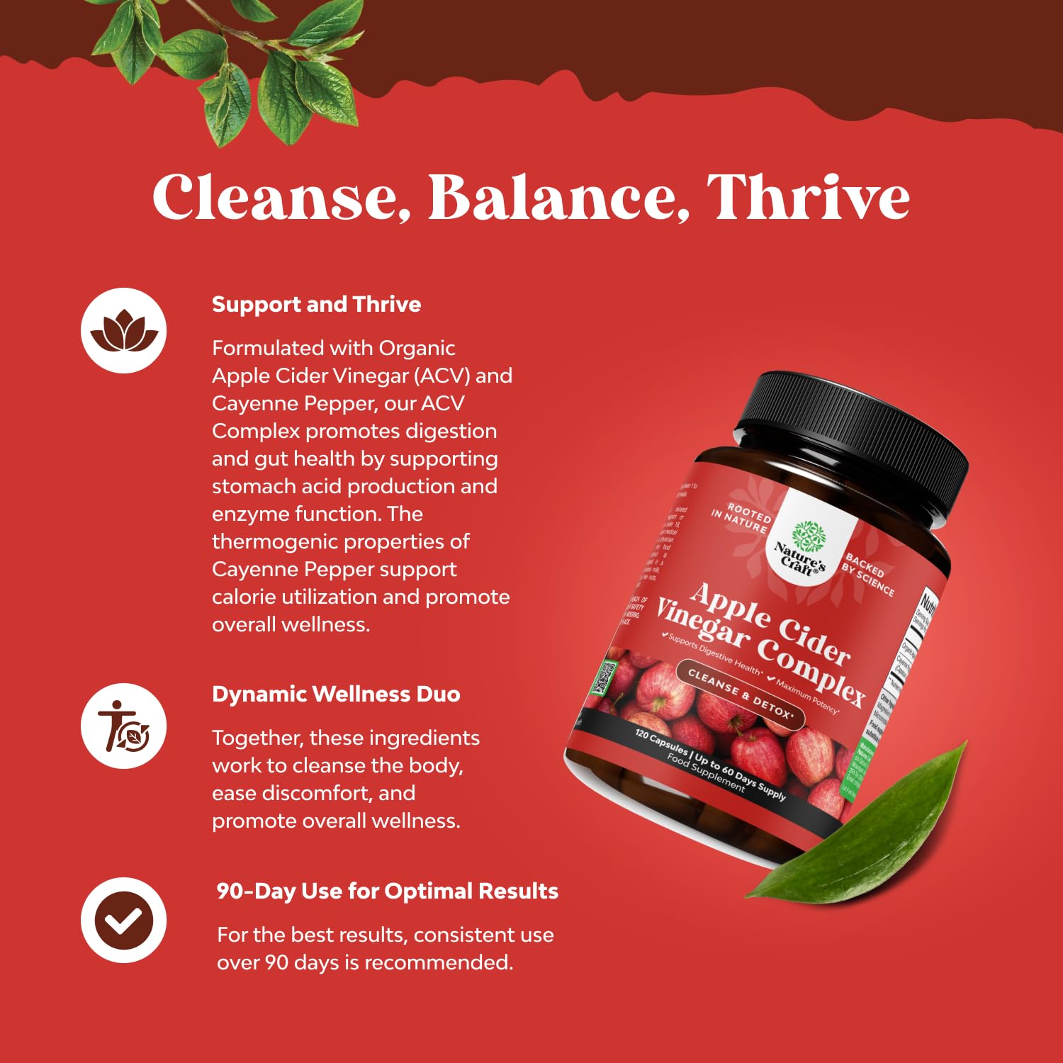 Nature's Craft ACV capsules pour demonstrates quick daily intake.
