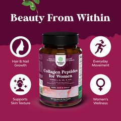 Natures Craft capsules close-up emphasizing hydrolyzed collagen for absorption and skin support.