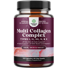 Natures Craft Advanced Multi Collagen Pills bottle with capsules for daily hair and nails support.