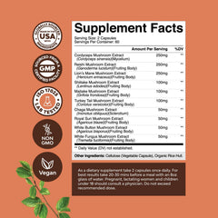 Nature's Craft Advanced Mushroom Complex bottle back detailing ingredients and suggested use