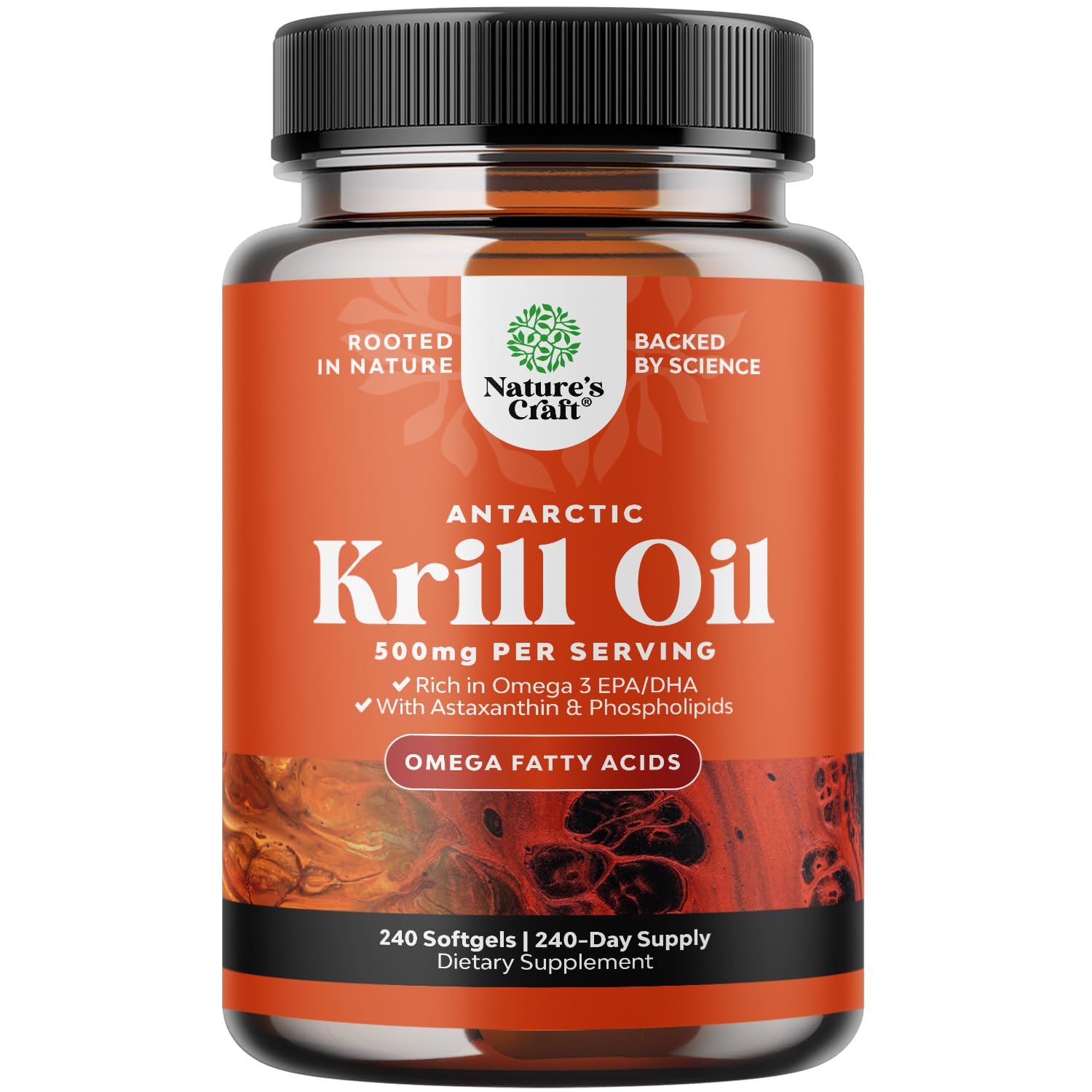 Natures Craft Antarctic Krill Oil softgels for daily omega-3 support with astaxanthin.