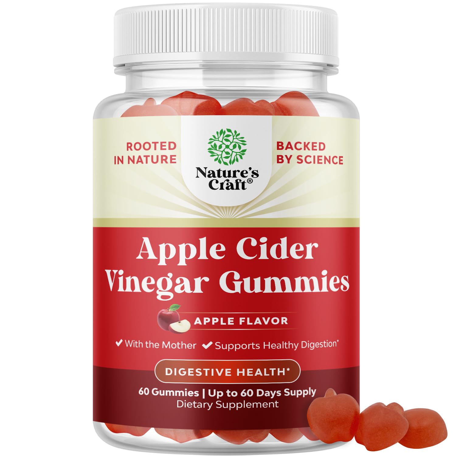 Natures Craft Apple Cider Vinegar Gummies bottle front for daily wellness support