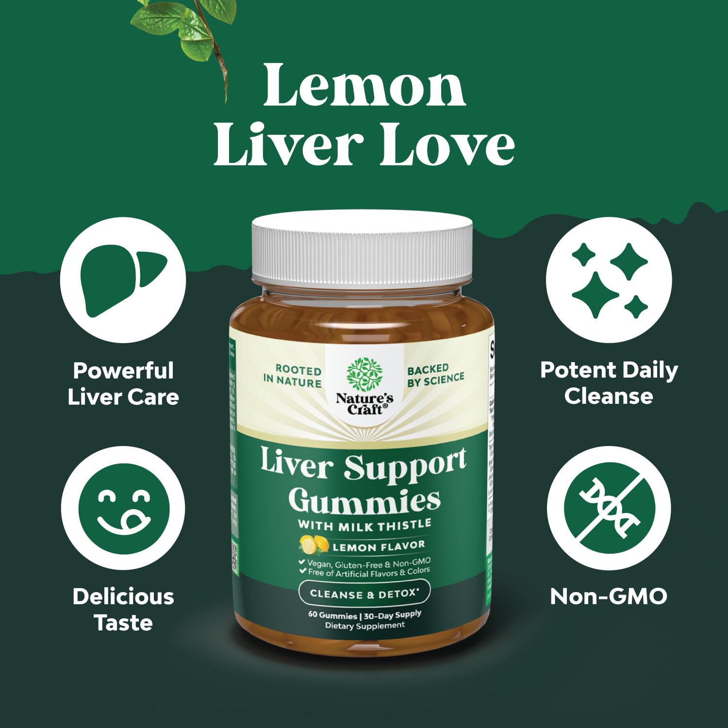 Nature's Craft Artichoke Extract Liver Detox gummies close‑up for cleansing nutrients.
